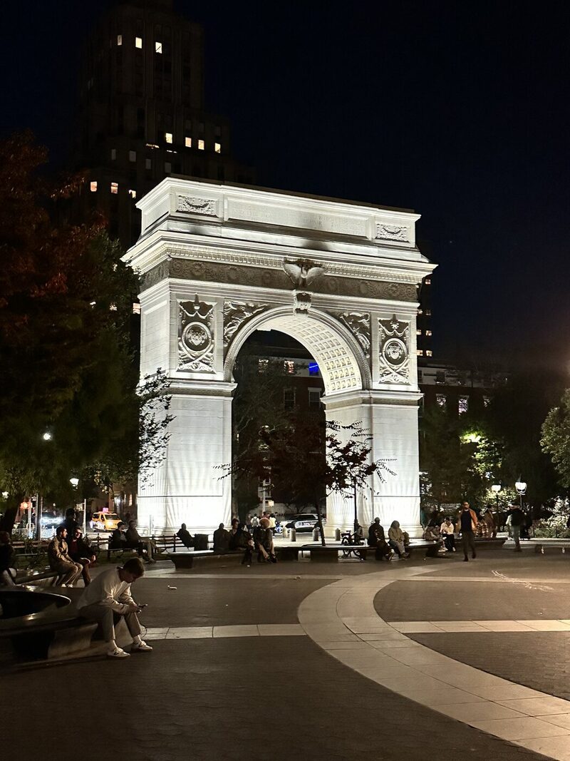 Washington Square Park arch at night