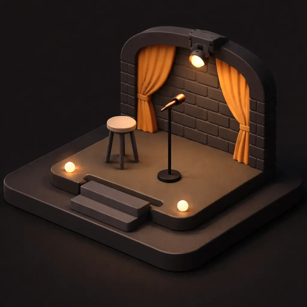 3D isometric illustration of a stand-up comedy microphone