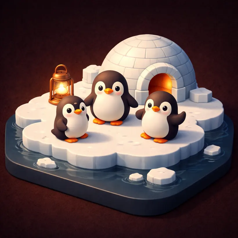 3D isometric illustration of a penguin
