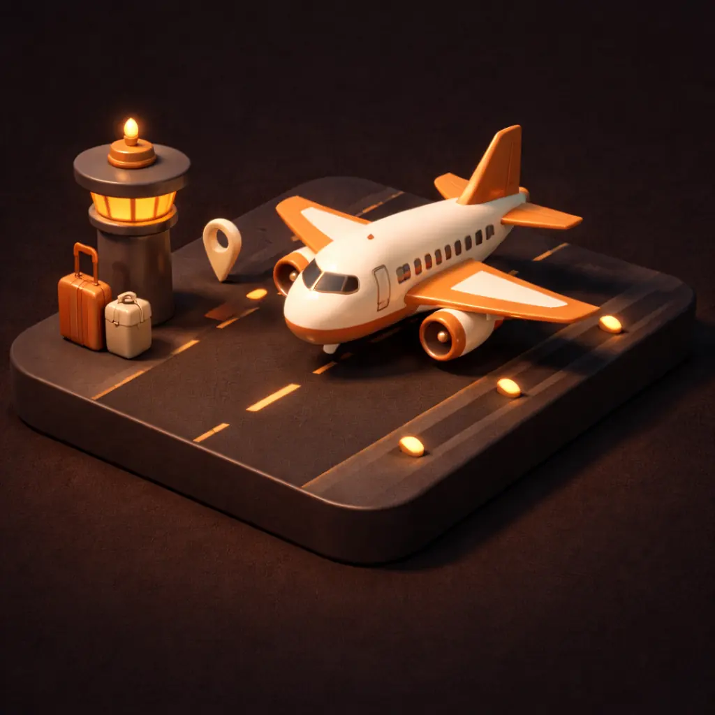 3D isometric illustration of an airplane in flight