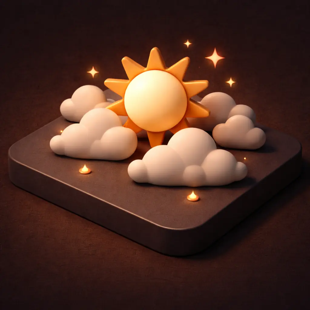 3D isometric illustration of a warm glowing sun
