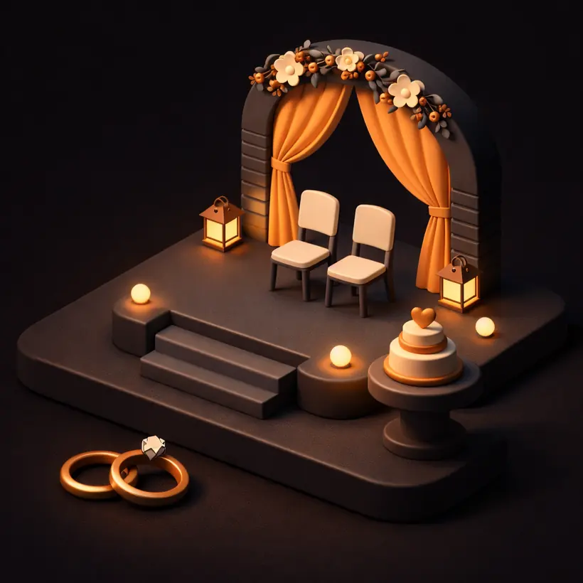 3D isometric illustration of a wedding celebration